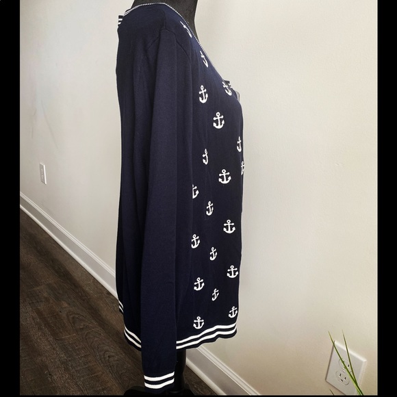 Talbots Navy Blue and White Anchor Cardigan - Picture 6 of 9